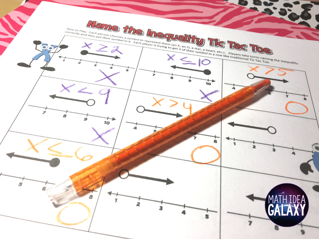 Get students talking about inequalities in this low-prep, high-engagement inequalitivy tic-tac-toe game. Check out all 10 great ways to get your students writing, graphing, and solving one step inequalites in this article!