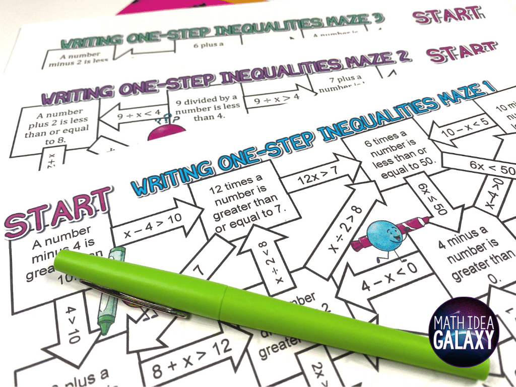 Swap the worksheets with these writing one step inequalities mazes and watch the engage level rise! These low-prep resources are just one of 10 great ways to get your students writing, graphing, and solving one step inequalites. Read more here!