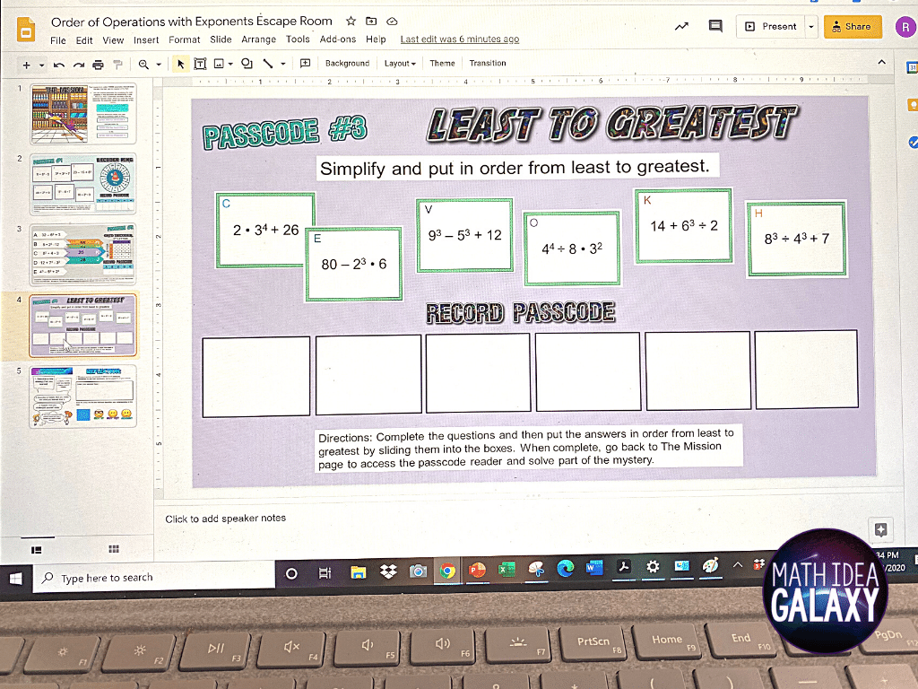 The Order of Operations with Exponents Escape Room is a fun activity to get students practice with expressions and exponents.
